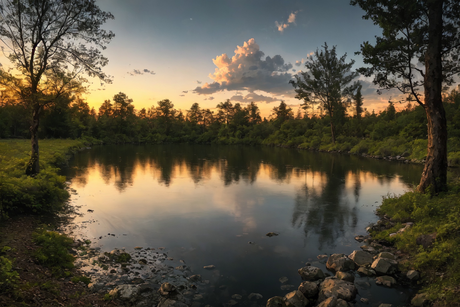 Forest ,  water,  at Twilight on Tensor.Art
