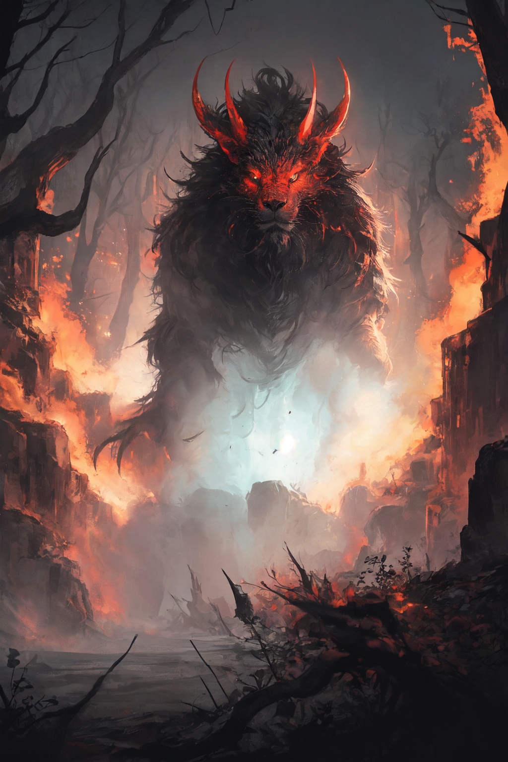 create a hyper realistic image of ghostly beast. huge strong body,  long claws ,  red eyes on Tensor.Art