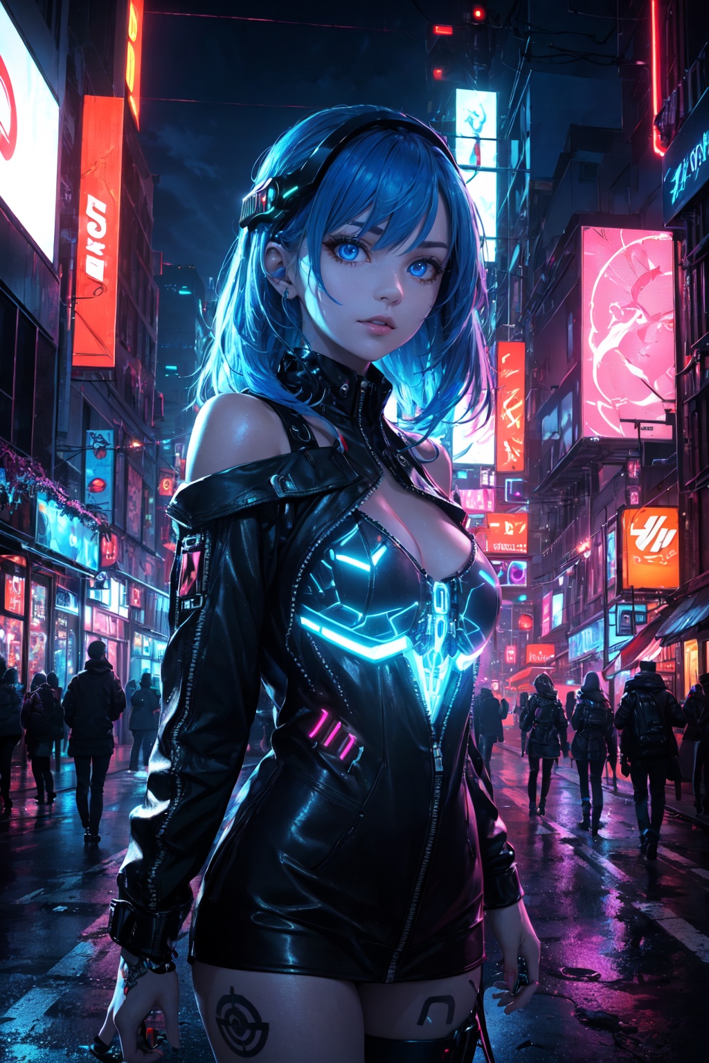 In a neon-lit,  perfect body composition,  futuristic cityscape on Tensor.Art