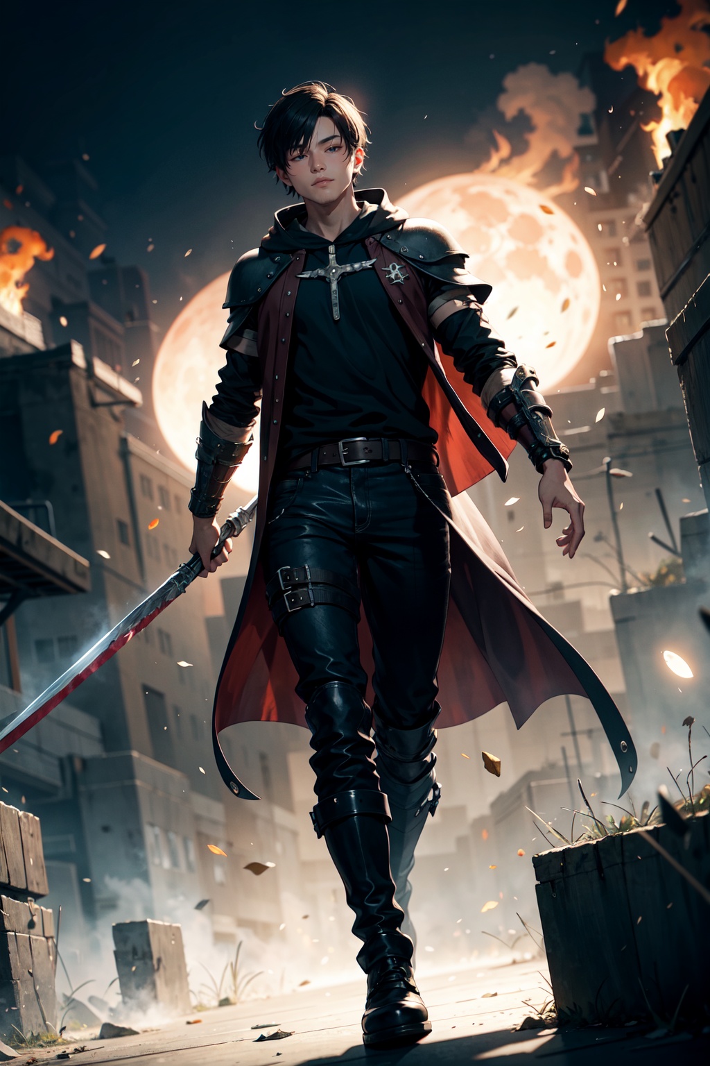 1man,  solo high detailed full body wide shot of guts \(berserk\) in his black Berserker Armor from the manga by Kentaro M...