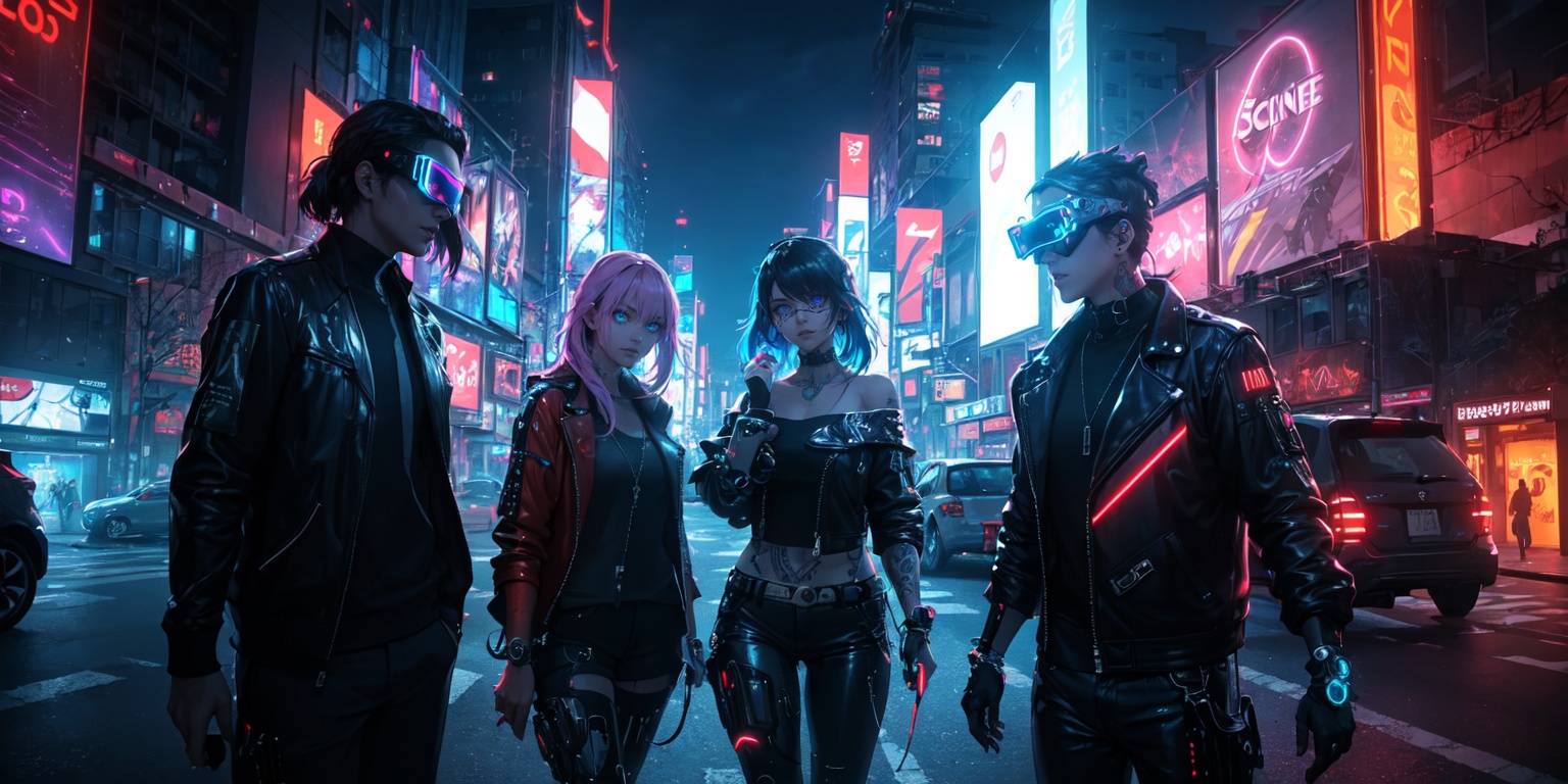 In a neon-lit,  perfect body composition,  futuristic cityscape on Tensor.Art