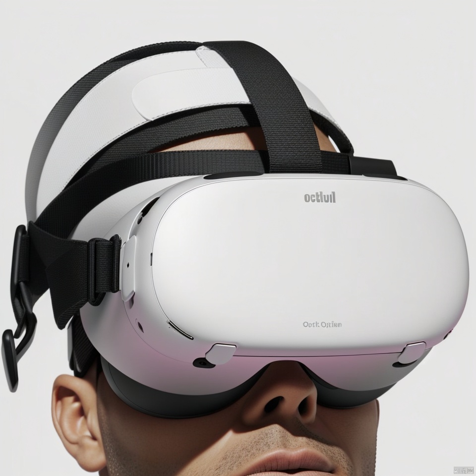  White oculus vr glasses,A white vr glasses product, minimalist, premium curved, cool.white background