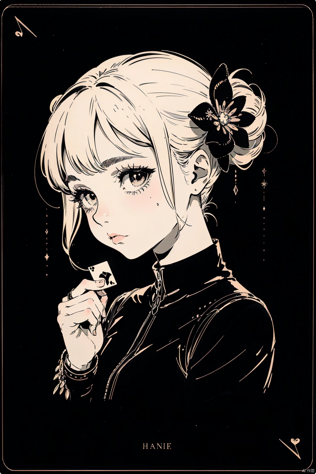 1girl,line,symbol,card,simple background,monochrome,black background,still life<lora:EMS-309820-EMS:0.800000>