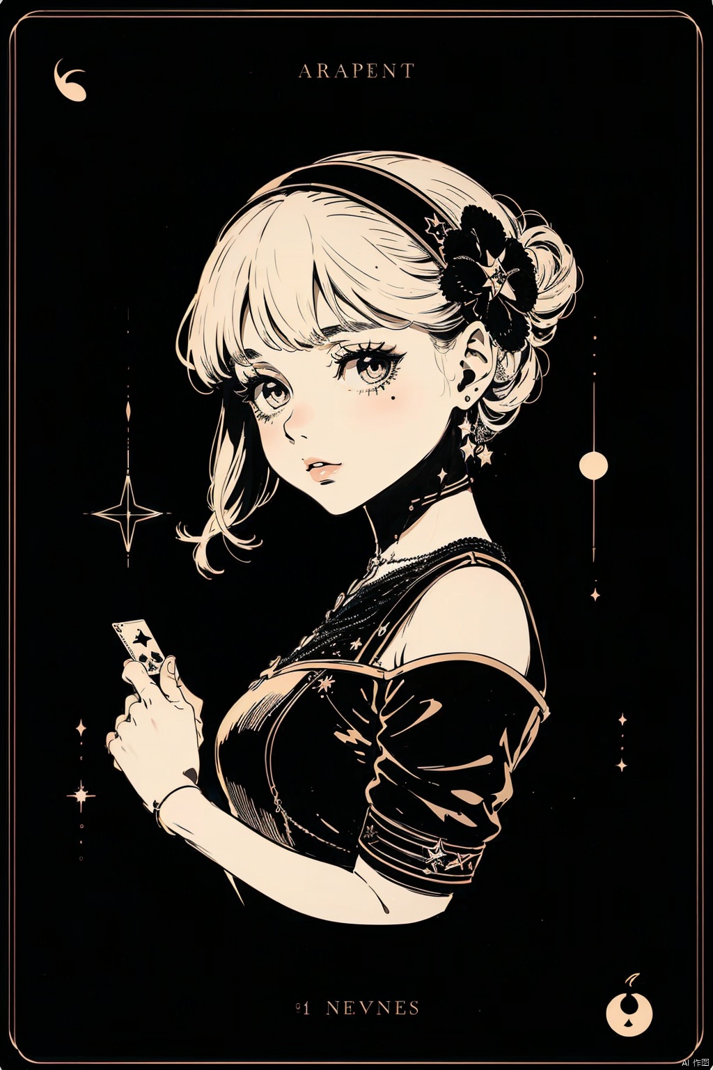 1girl,star,line,symbol,card,simple background,monochrome,black background,still life<lora:EMS-309820-EMS:0.800000>