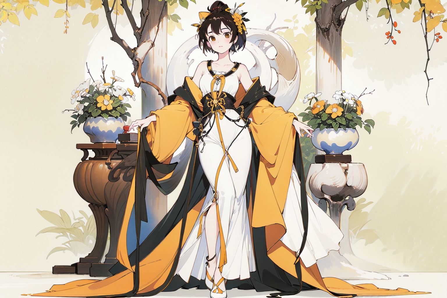 best quality,masterpiece,1 girl,full body,yellow theme,