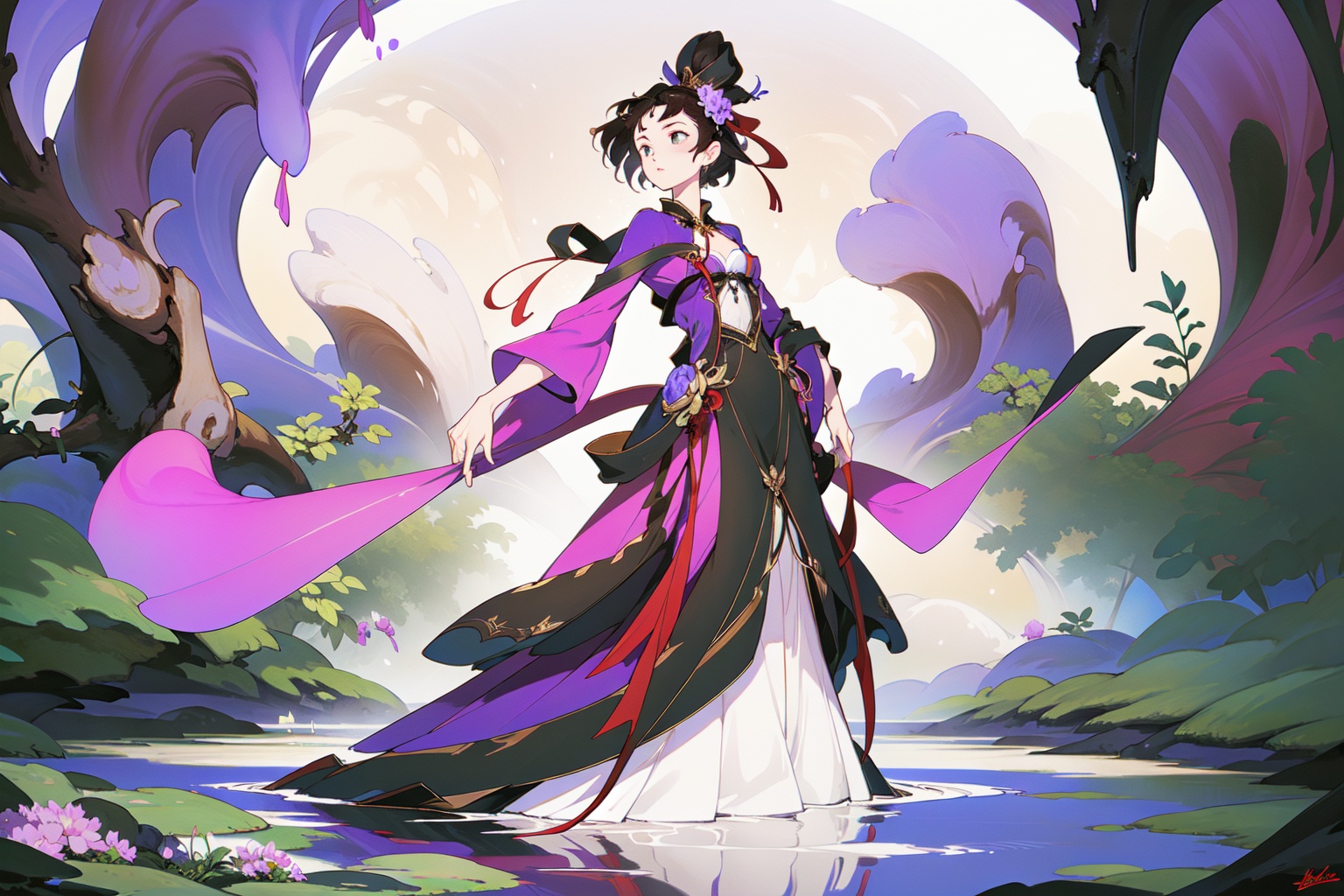 best quality,masterpiece,1 girl,full body,purple theme,