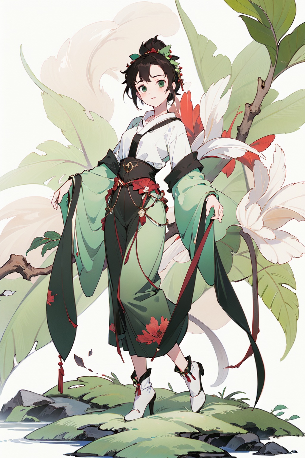 best quality,masterpiece,1 girl,full body,green theme,