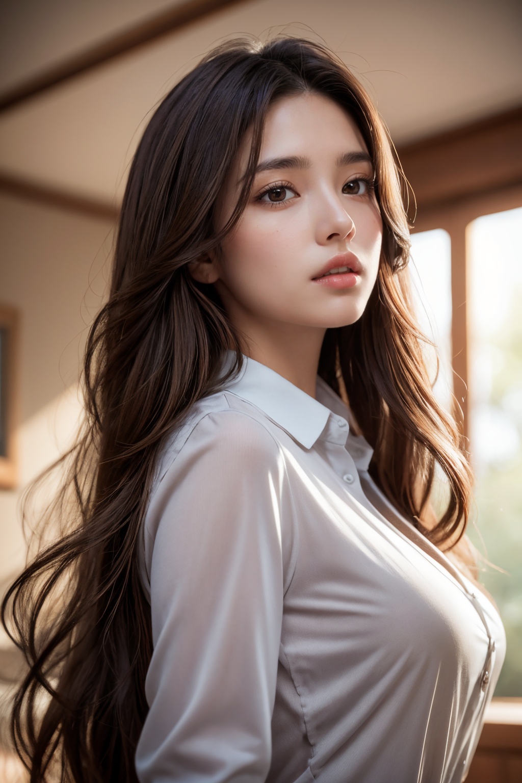 1girl,  long brown hair,  detailed face on Tensor.Art