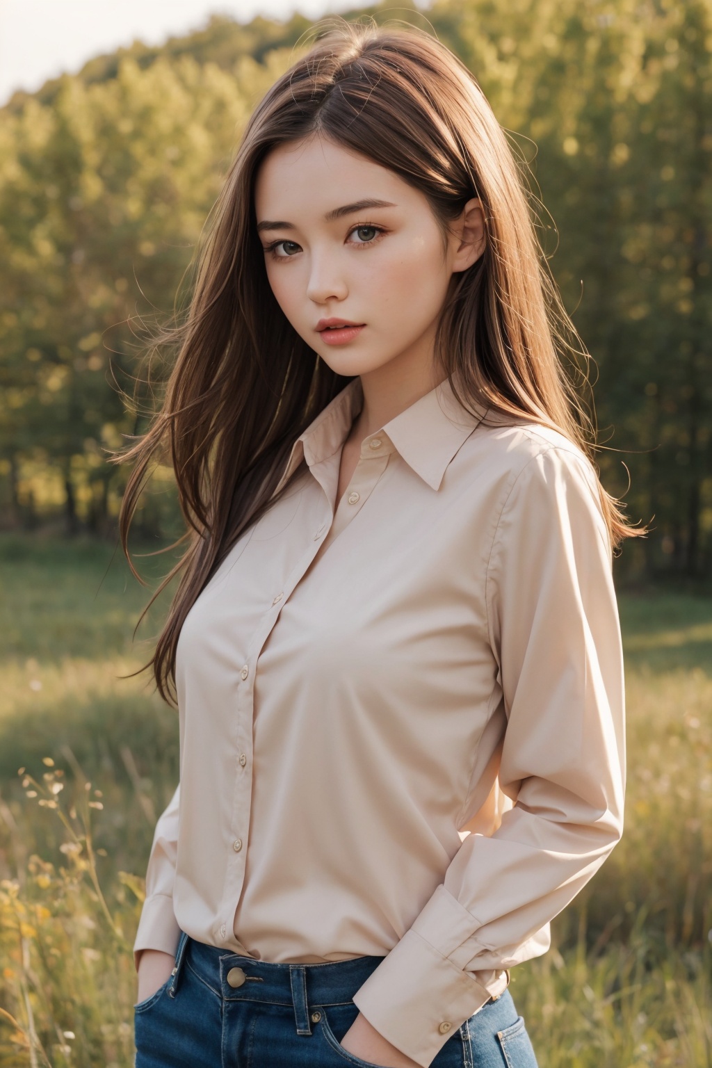 1girl,  long brown hair,  detailed face on Tensor.Art