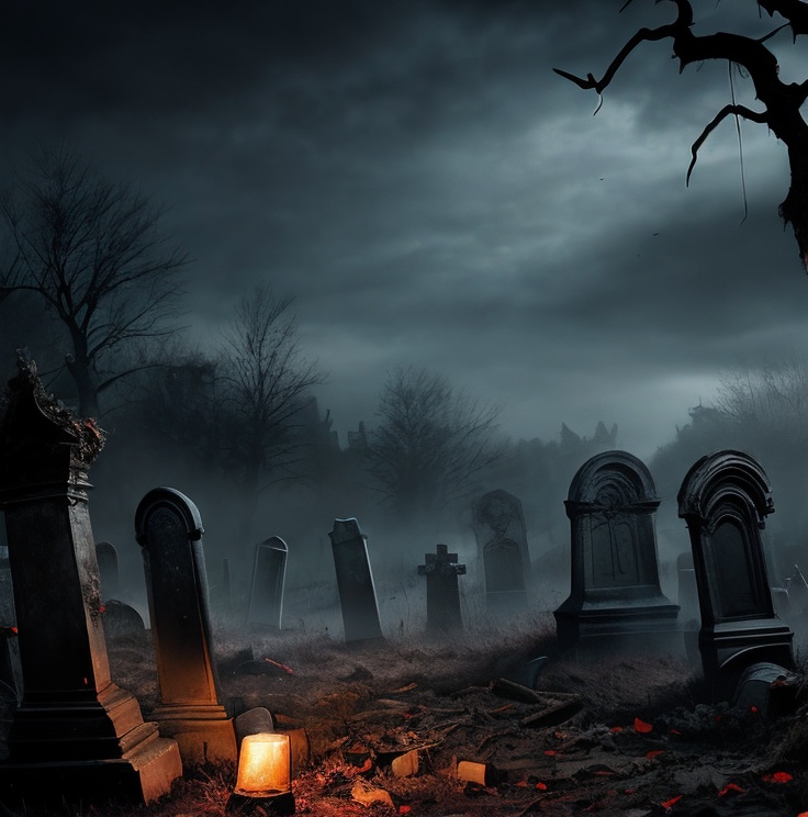 (masterpiece:1.2), (best quality,:1.2), 8k, HDR, ultra detailed, ((photorealistic)), professional light, cinematic lighting, fashion photography, ambient lighting, background, a dark and sinister gothic graveyard, open! graves, broken coffins, Darkness, <lora:Darkness-10:1>,  epiCPhoto,