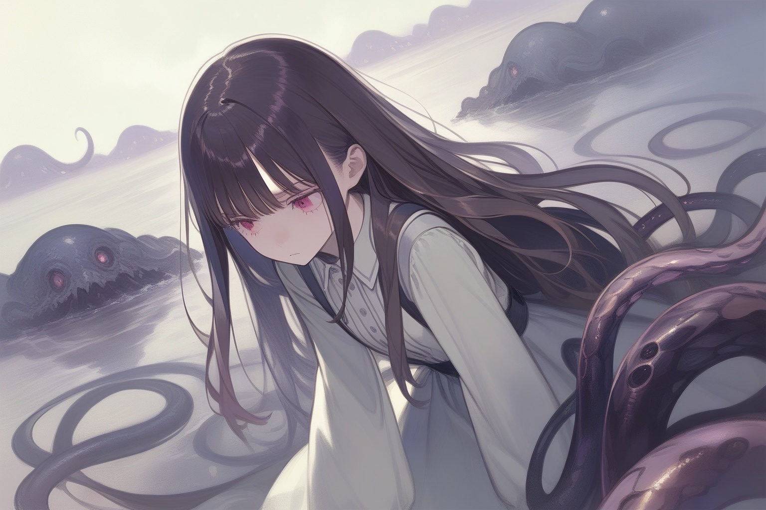 1girl angel,  sad,  long hair on Tensor.Art