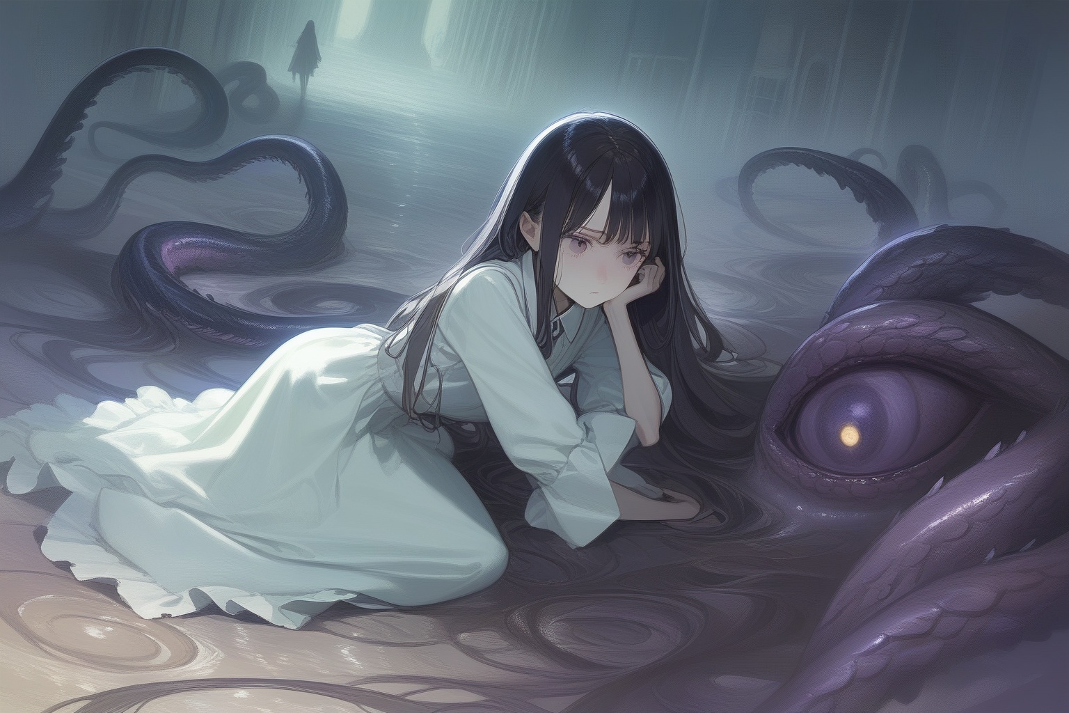 1girl angel,  sad,  long hair on Tensor.Art