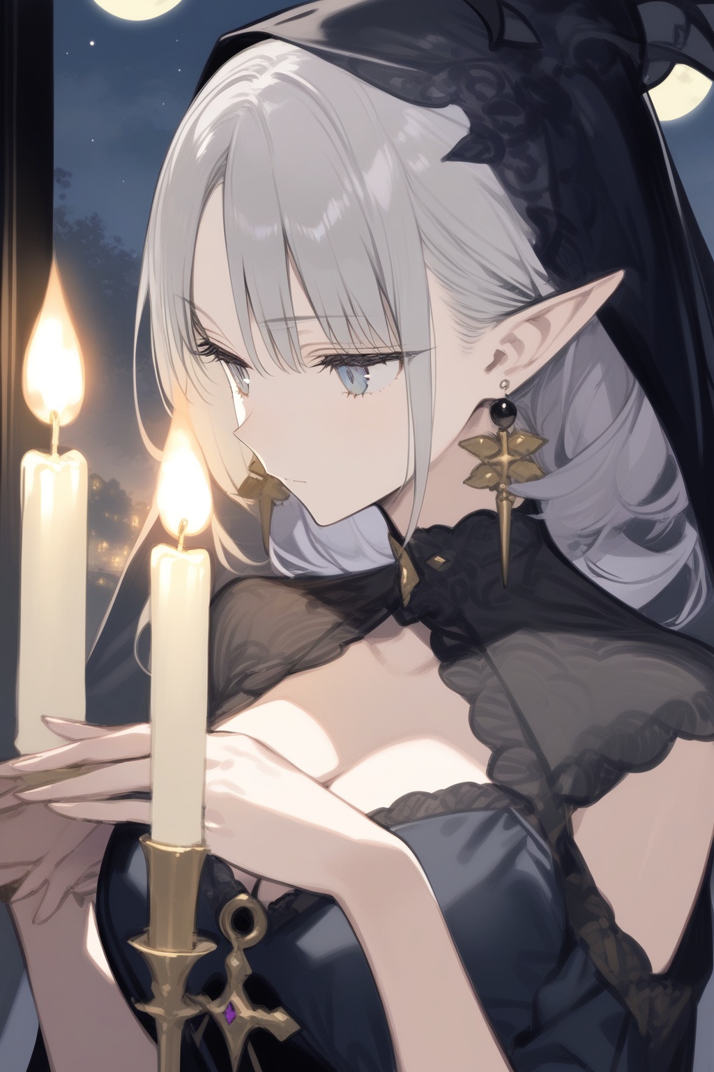 1girl,  gray hair,  black witch clothes on Tensor.Art