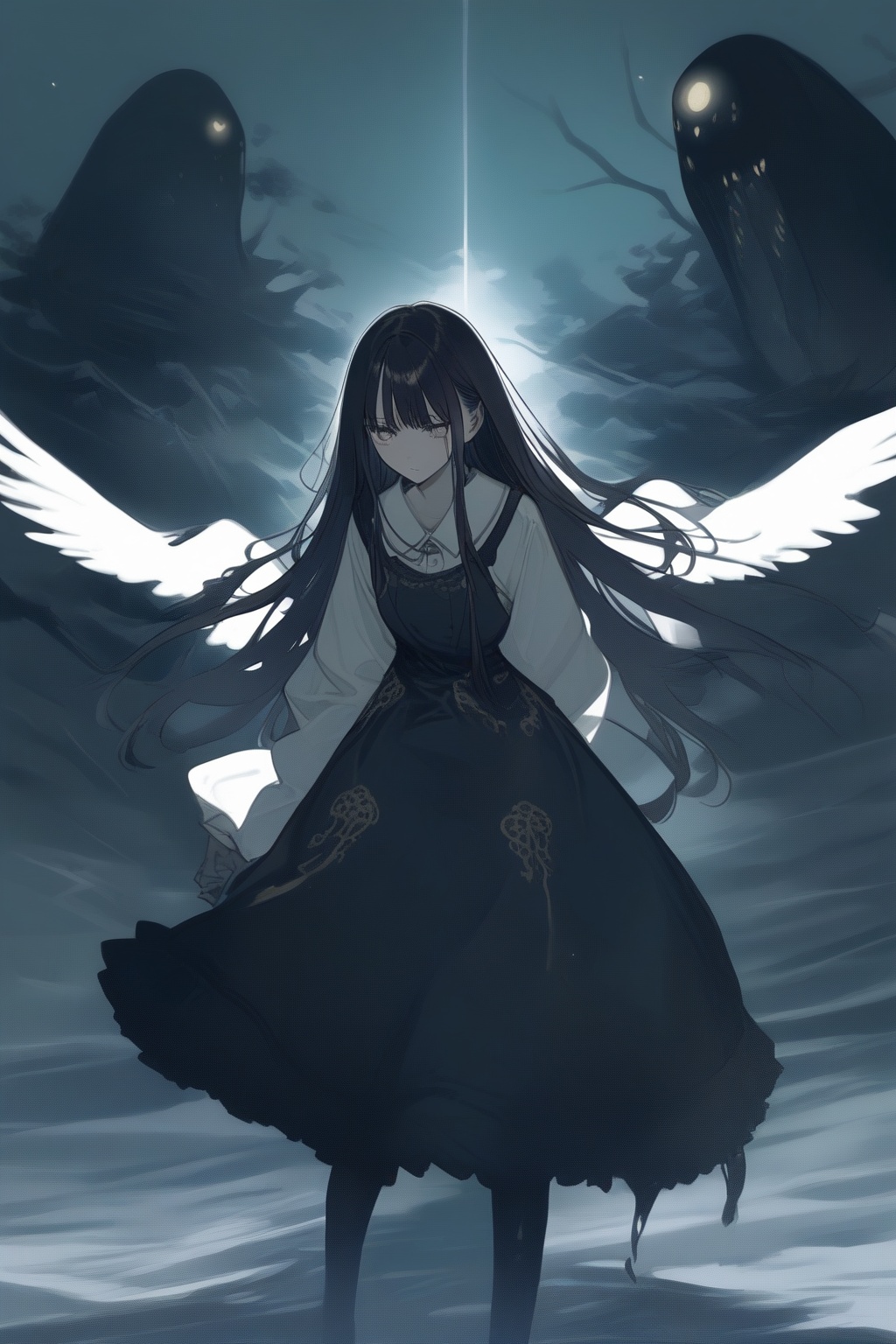 1girl angel,  sad,  long hair on Tensor.Art