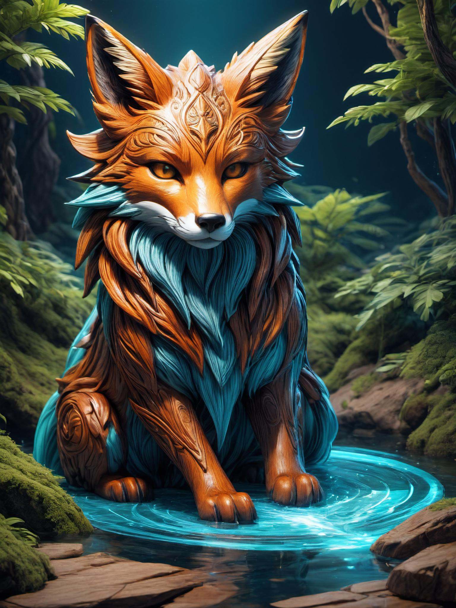 isometric style (wooden spirit fox totem) ,  vibrant,  stunningly beautiful on Tensor.Art