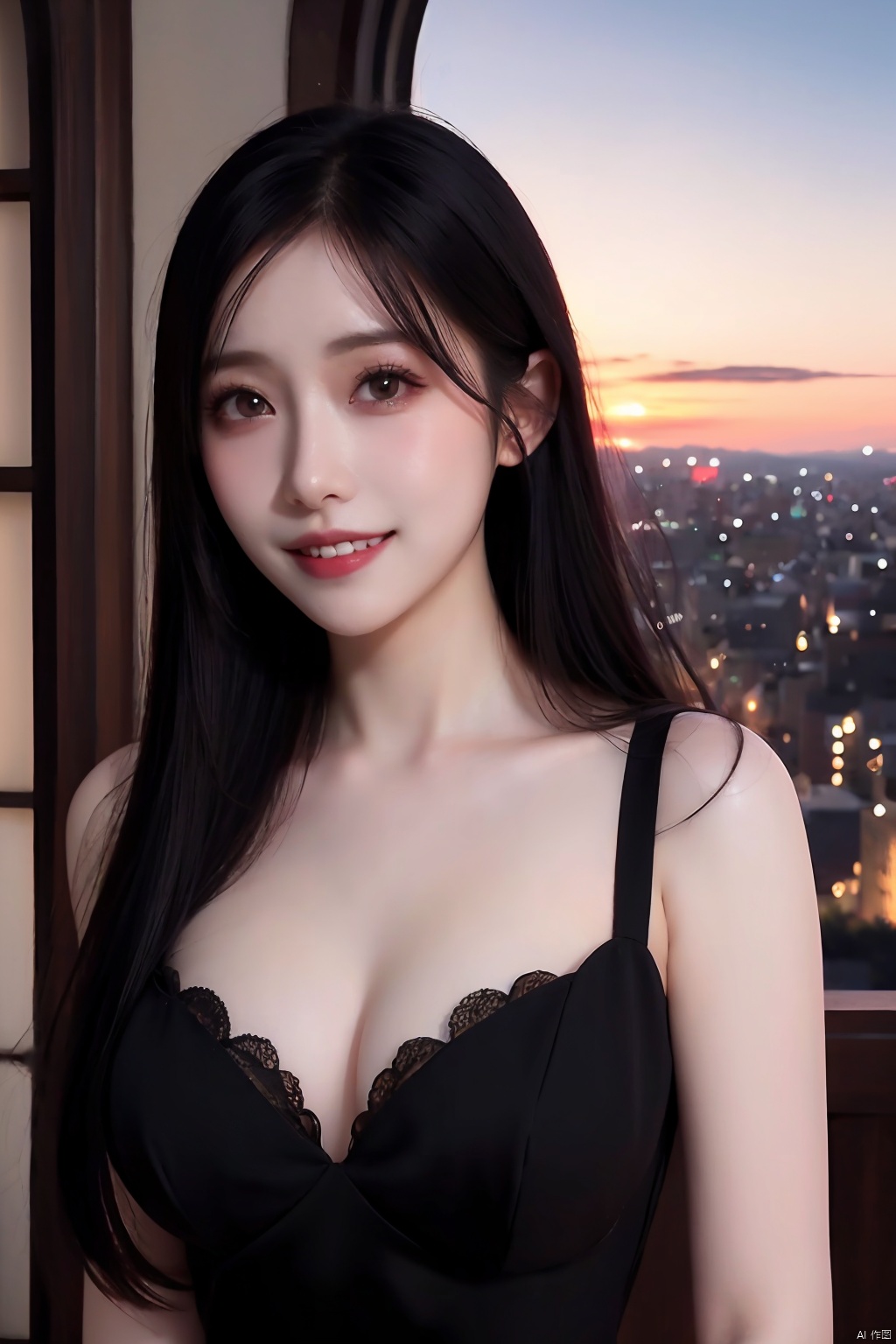 cinematic lighting, ((best quality)),((single_human_girl)),((((upper_body)))),((extremely_detailed_eyes_and_face)),((church)),((annoyed)),((ink)),((illustration)),depth of field,((frown)),((expression)),((red_eyes)),((((white_hair)))),((extremely detailed)),((watercolor)),((anime face)),(skull_on_dress),(((yokozuwari))),((detailed_skeleton_church)),(((beautiful_detailed_black_gothic_Empire_Waist_Dress))),(((dramatic_angle))),medium_breast,(8k_wallpaper),((bright_eyes)), (looking_at_viewers),((close_to_viewers)),((masterpiece)),(((((messy_long_hair))))),((((1girl)))),lens_flare,light_leaks1girl solo solo long hair smile black hair sky teeth grin black eyes lips window sunset realistic