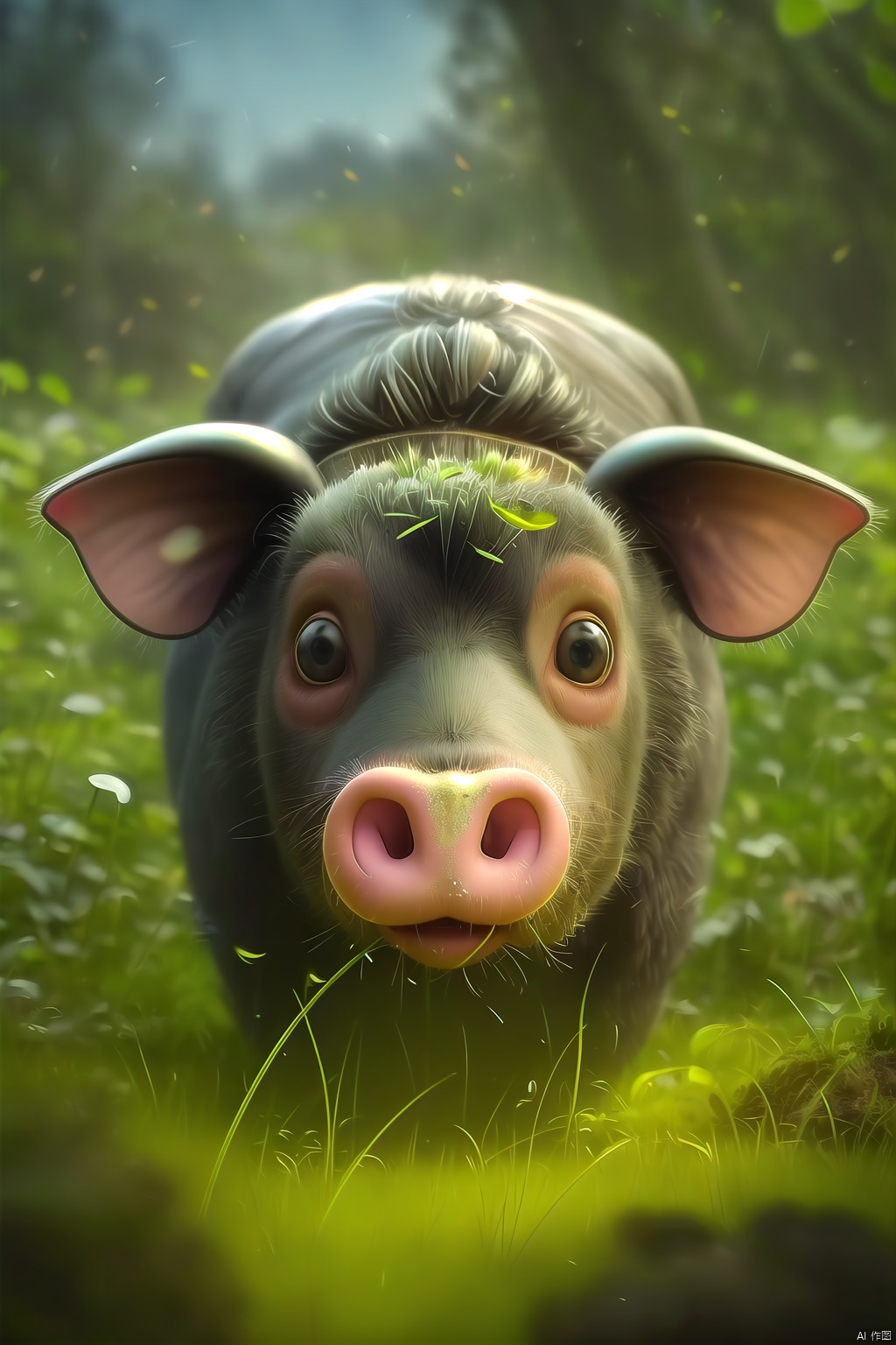 Flower pig, color difference, dandelion, depth of field, dirt, field, grass, jungle, leaves, moon, motion blur, nature, no one, grass, outdoors, plants, fireflies, moonlight,