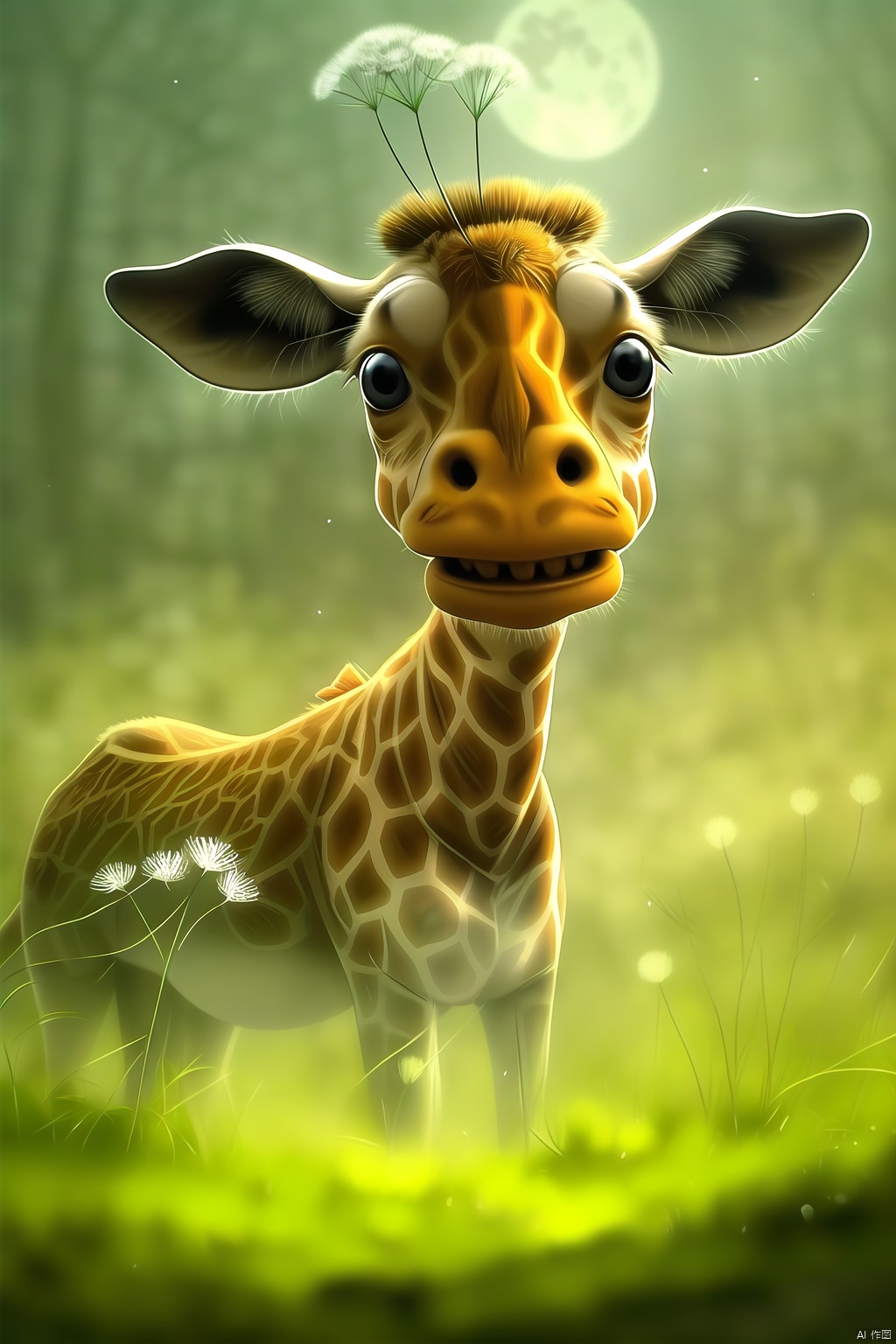 Giraffe, white, blur, blur background, blur foreground, color difference, dandelion, depth of field, dirt, field, grass, jungle, leaves, moon, motion blur, nature, no people, grass, outdoors, plants, fireflies