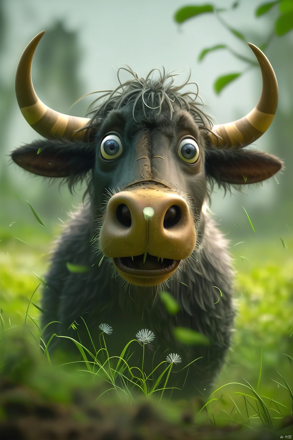 Animal, horn, blur, blur background, blur foreground, color difference, dandelion, depth of field, dirt, field, grass, jungle, leaves, moon, motion blur, nature, no people, grass, outdoors, plants, wheat