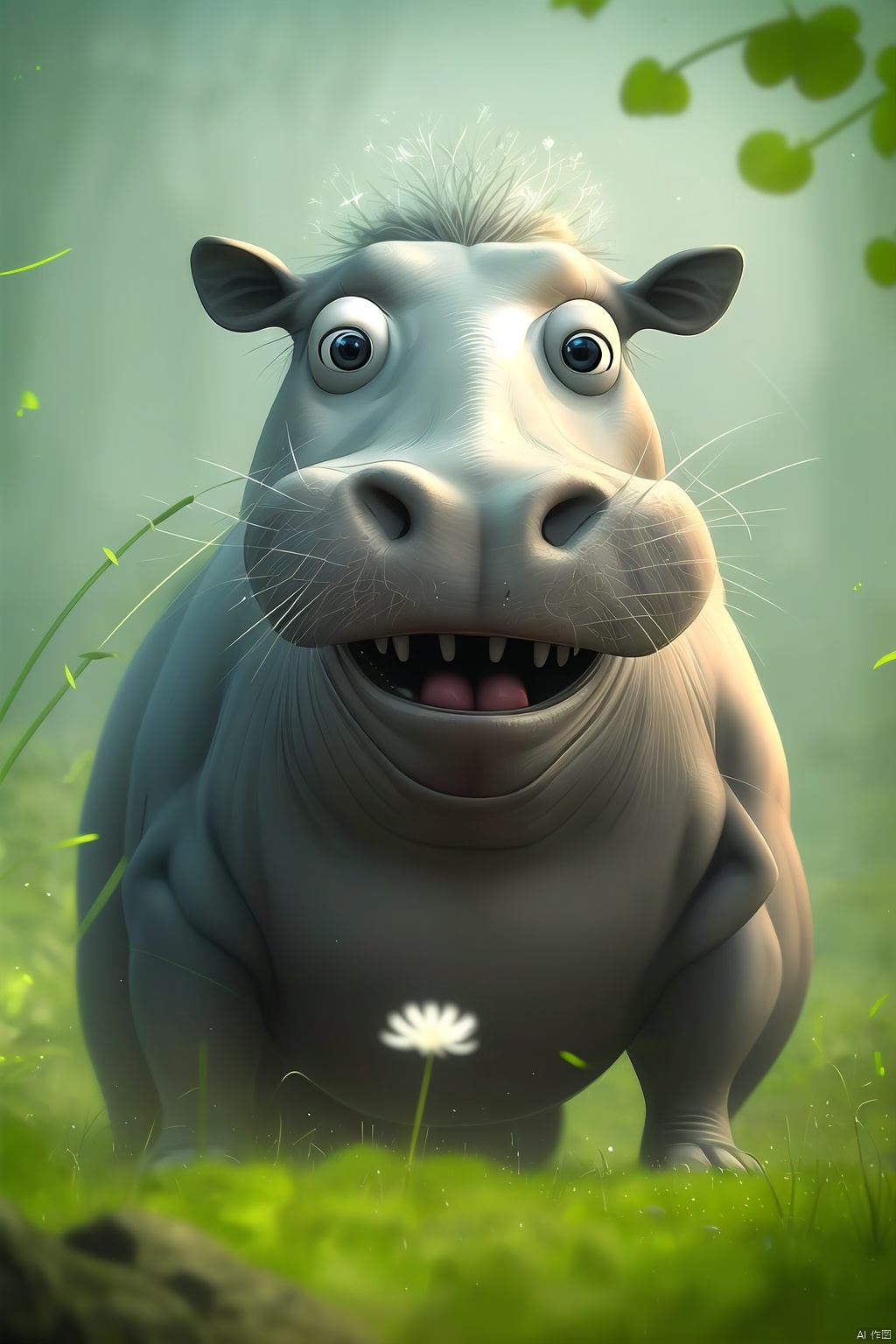 Hippo, white, blurry, blurry background, blurry foreground, chromatic difference, dandelion, depth of field, dirt, field, grass, jungle, leaves, moon, motion blurry, nature, no people, grass, outdoors, plants, fireflies