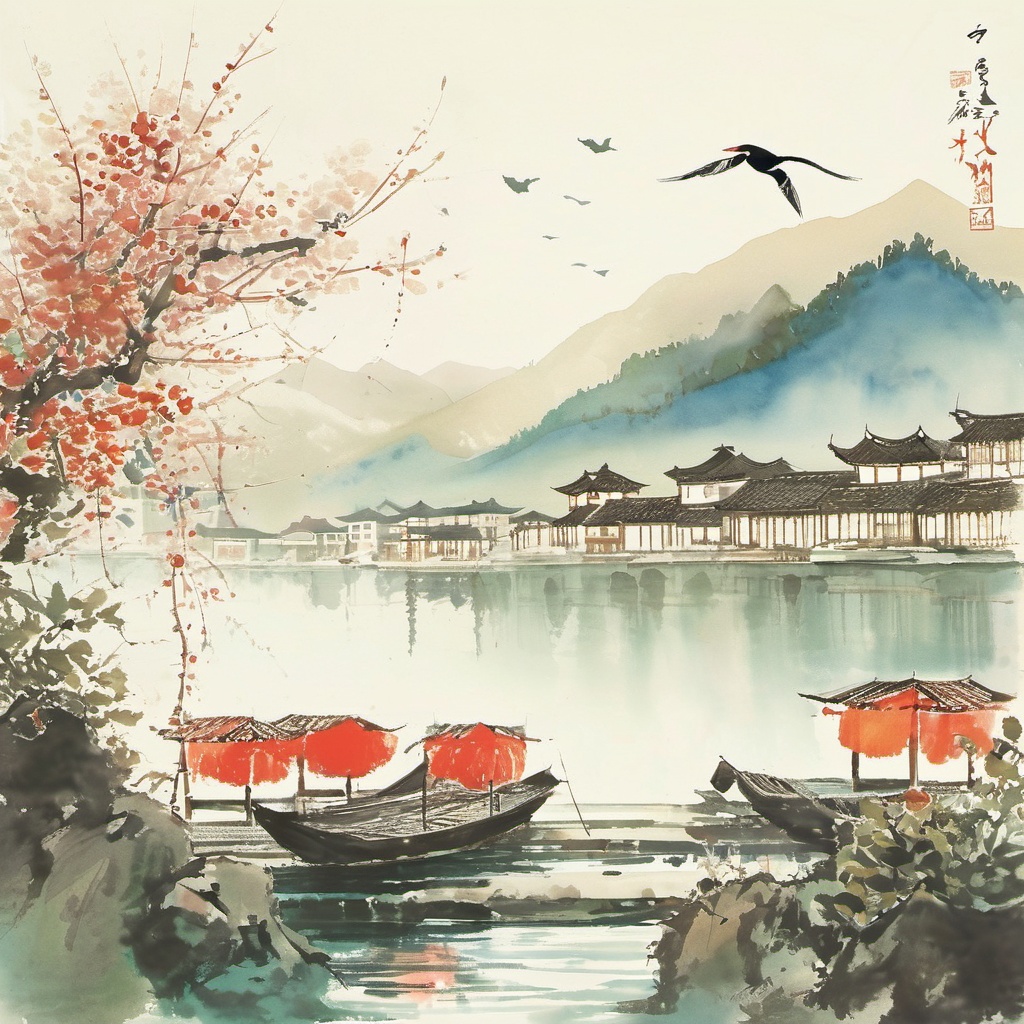 <lora:ink-paintingXL-000004:1>,ink-painting,ink anf wash,scenery, bird, east asian architecture, architecture, water, mountain, outdoors, river, lake,painting \(medium\), traditionalmedia,branch,watercolor\(medium\),