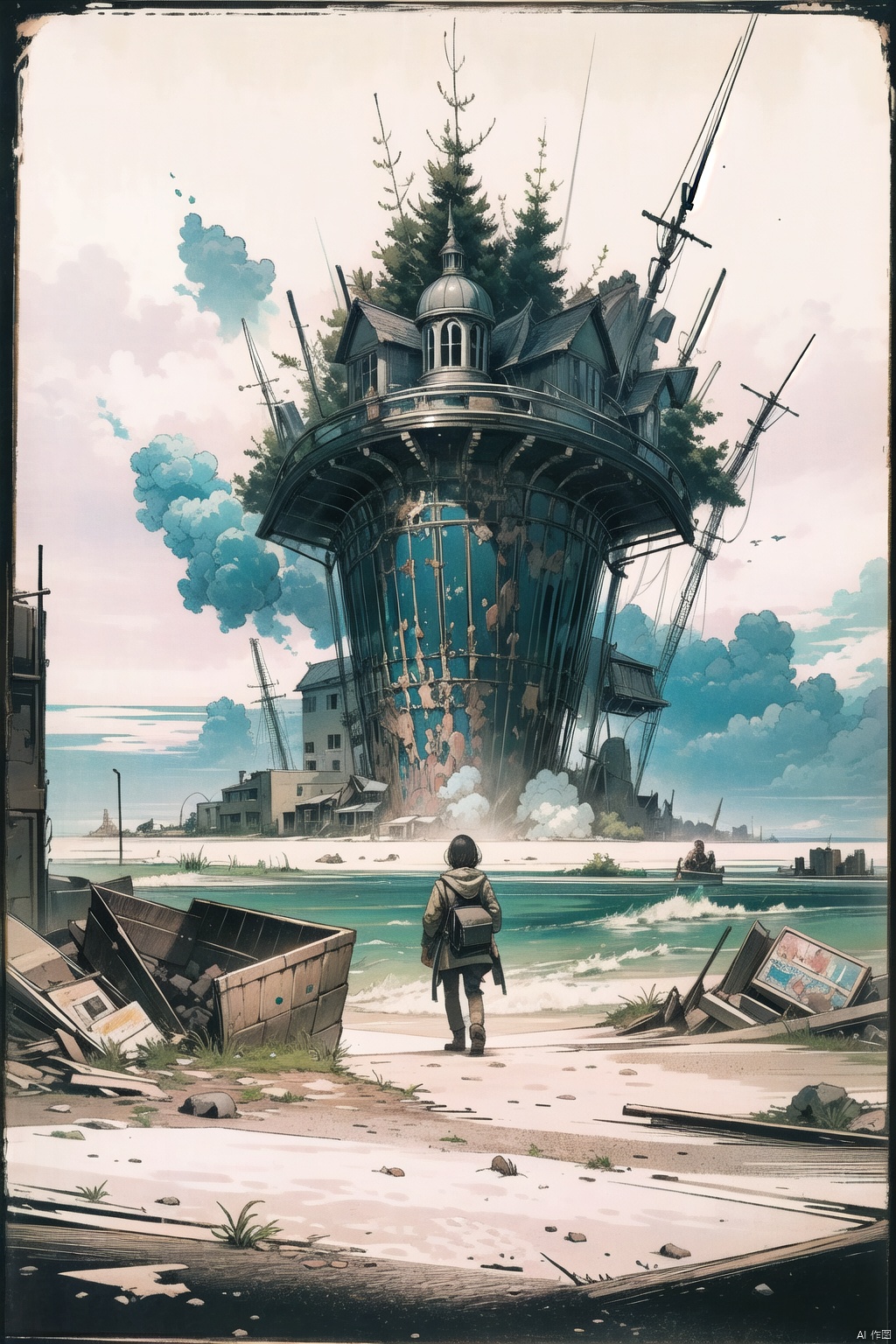 post-apocalyptic world,  destroyed by the war,  lonely girl by bearbear on Tensor.Art