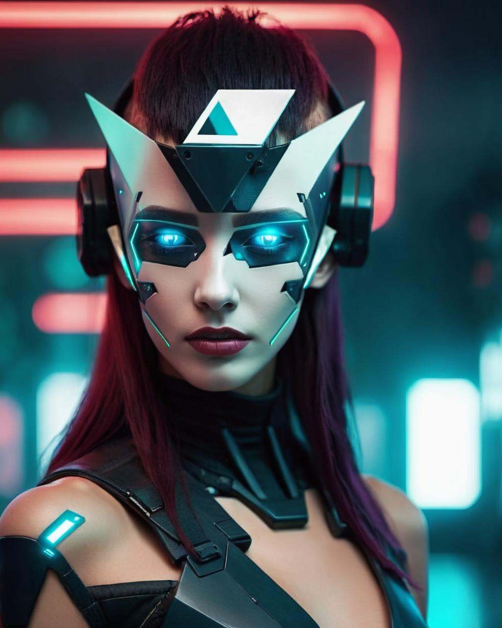 a woman with a futuristic face and a triangle on her head ,  cyberpunk style on Tensor.Art