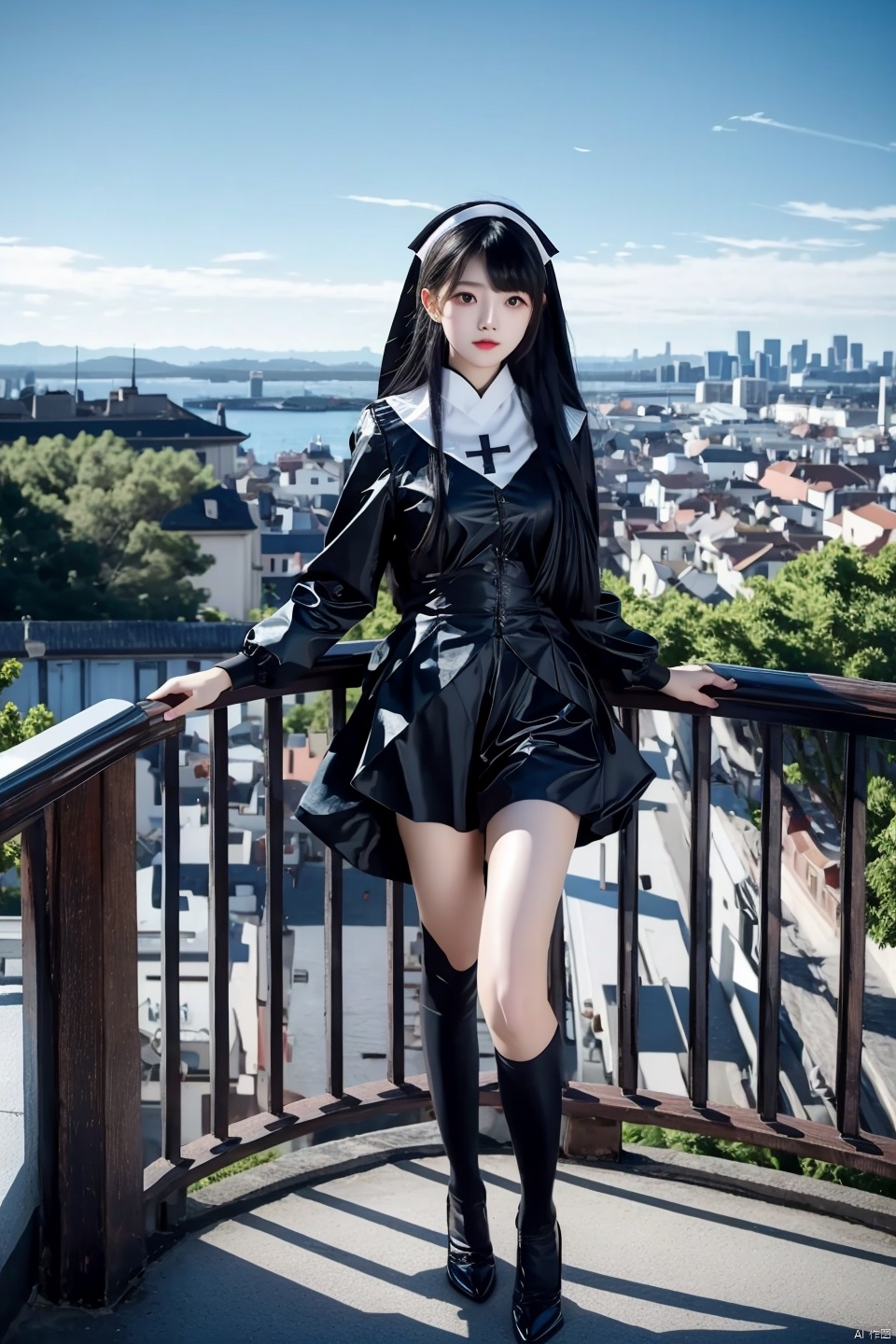  1girl,vivid,colorful,full body,looking at view,city,sister