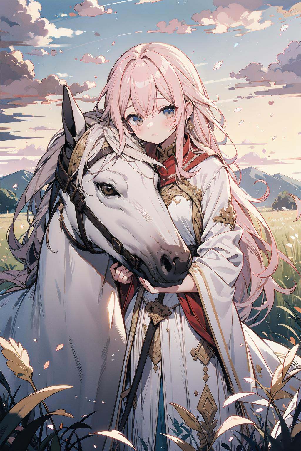 dreamy landscape,  with rolling hills and soft,  billowy clouds. The sky is a beautiful shade of pink and orange on Tensor...
