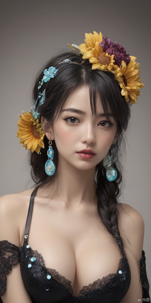  1girl,Han Chinese girls,sparkle,yellow Hanfu,chinese clothes,large breasts,sunflower,jewelry, earrings,lips, makeup, portrait, eyeshadow, realistic, nose,{{best quality}}, {{masterpiece}}, {{ultra-detailed}}, {illustration}, {detailed light}, {an extremely delicate and beautiful}, a girl, {beautiful detailed eyes}, stars in the eyes, messy floating hair, colored inner hair, Starry sky adorns hair, depth of field, large breasts,cleavage,blurry, no humans, traditional media, gem, crystal, still life, Dance,movements, All the Colours of the Rainbow,zj,
simple background, shiny, blurry, no humans, depth of field, black background, gem, crystal, realistic, red gemstone, still life,
