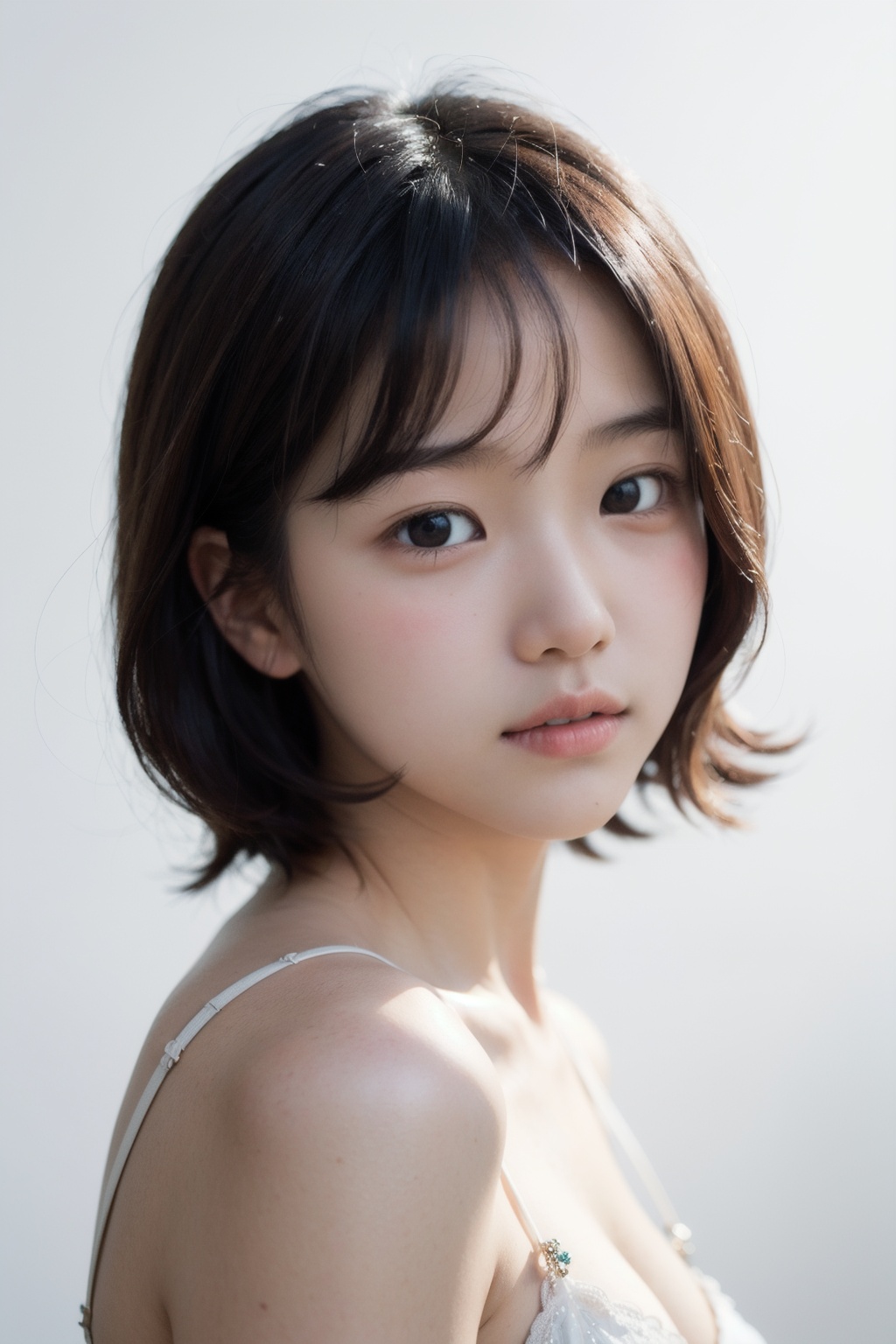 主：(((full white background))),  (((Only the head enters the lens))),  (Focus on the face) on Tensor.Art