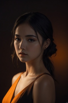  spotlight,1girl,upper body,dark theme,looking at viewer,parted lips,orange background,beautiful detailed skin,spotlight,dark theme, spotlight,dark theme,, silhouette, light master