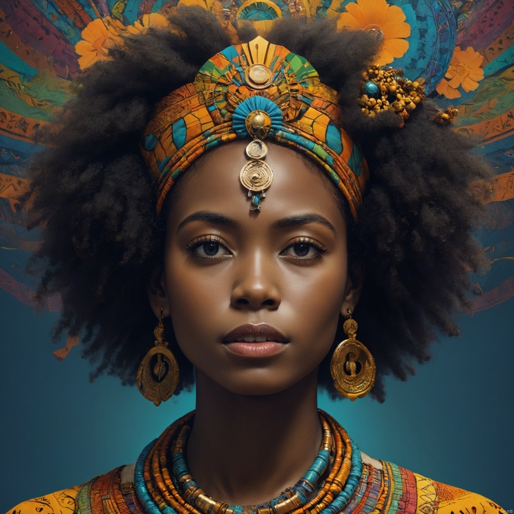  high quality, masterpiece, 1girl, African queen, afro, psychedelic