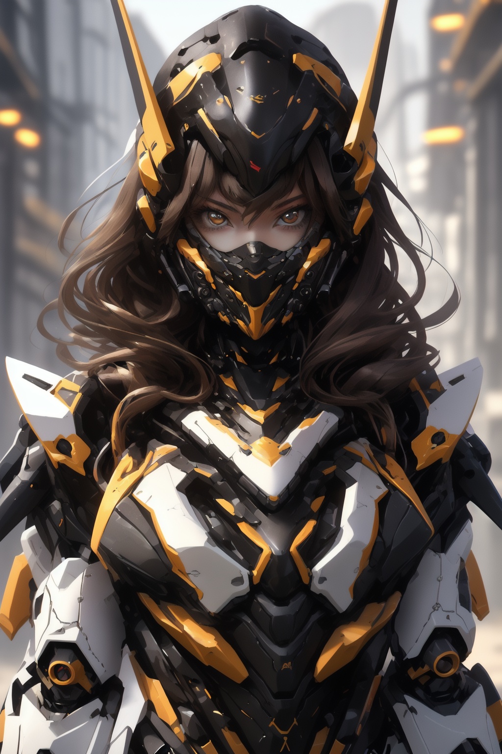 anchemixmecha,mechagirl002,1girl,solo,brown hair,looking at viewer,long hair,upper body,