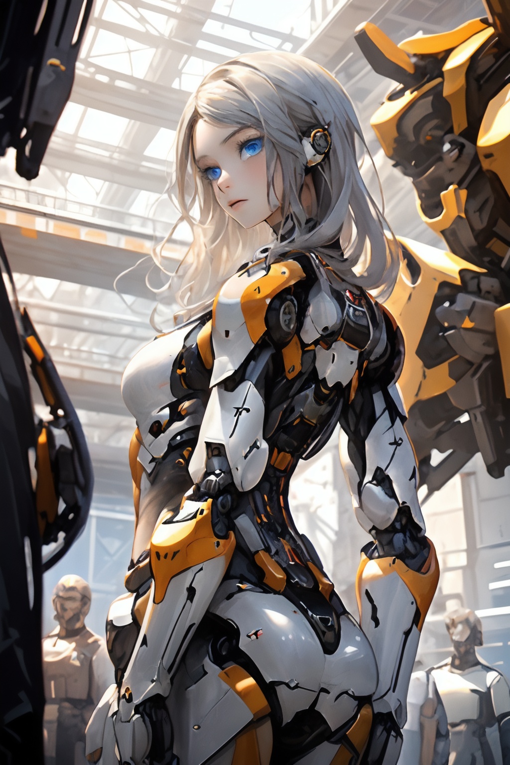 anchemixmecha,mechagirl001,1girl,long hair,looking at viewer,solo focus,blue eyes,science fiction,