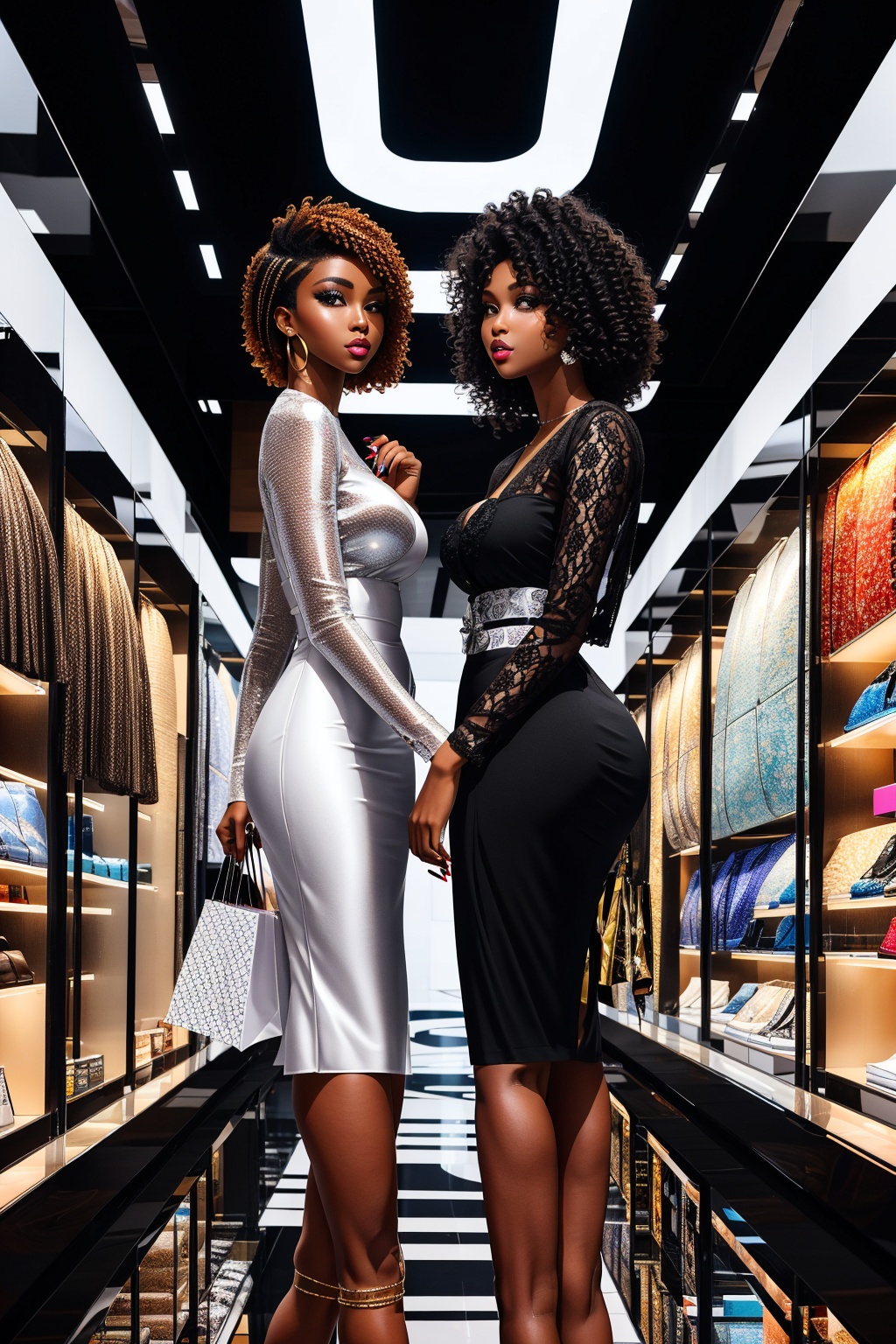 2 black ladies,  one is dark black skin,  big eyes on Tensor.Art