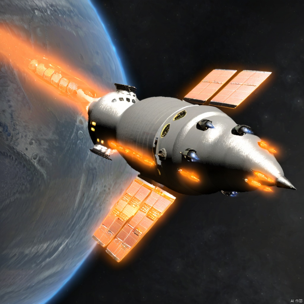 no humans, star \(sky\), science fiction, realistic, space, vehicle focus, planet, spacecraft, CDE_spaceship, vehicle_focus