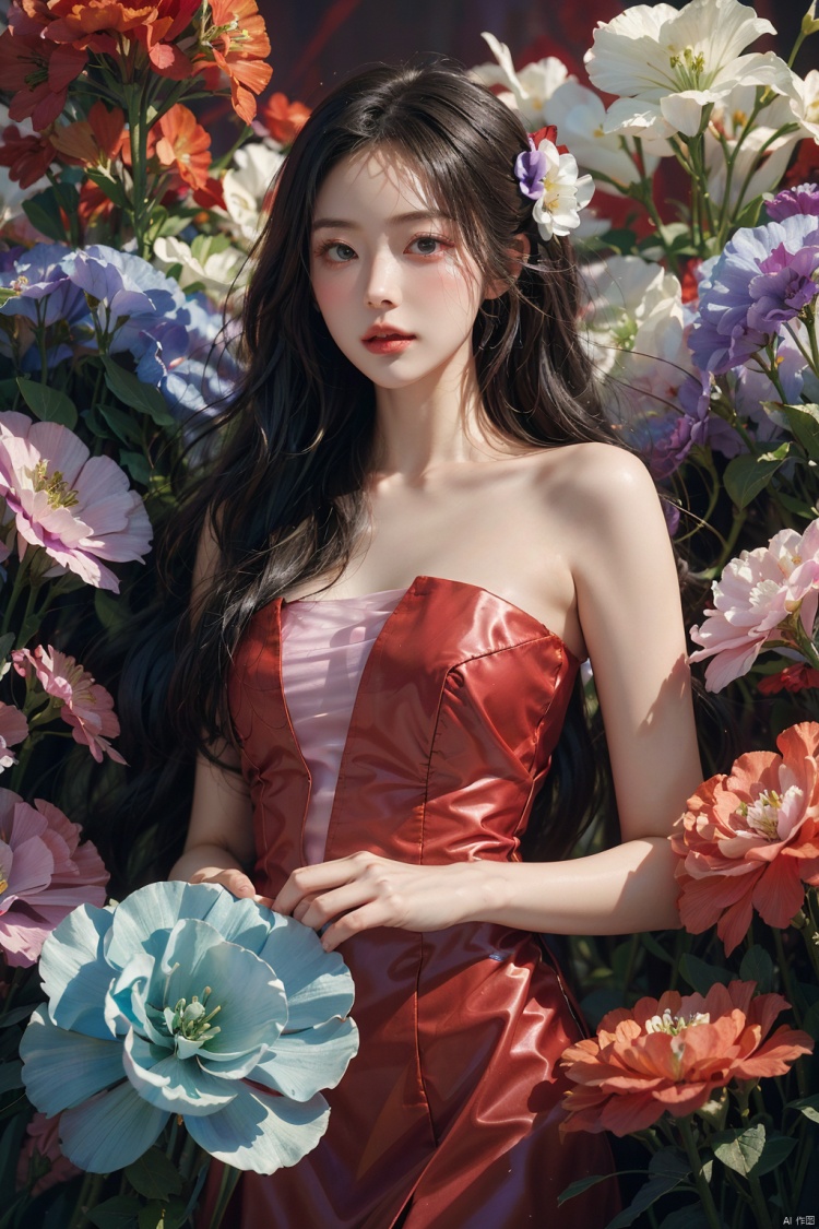 1girl, long hair, flower, Lisianthus, in the style of red and light azure, dreamy and romantic compositions, red, ethereal foliage, playful arrangements, fantasy, high contrast, ink strokes, explosions, over exposure, purple and red tone impression, abstract, whole body capture,, (\meng ze\), Light master,bubble<lora:EMS-312612-EMS:0.500000>, <lora:EMS-269331-EMS:0.300000>, <lora:EMS-260325-EMS:0.200000>