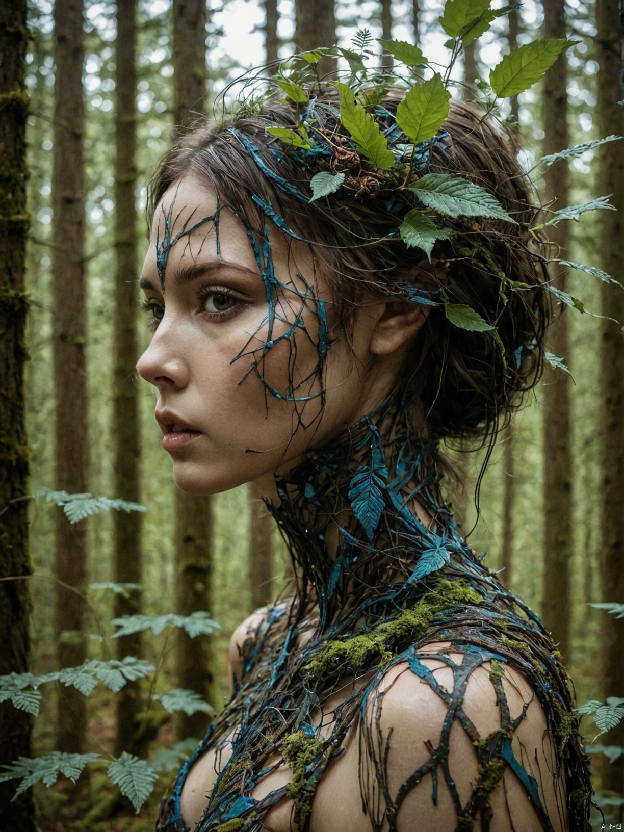  mysterious silhouette forest woman, by Minjae Lee, Carne Griffiths, Emily Kell, Geoffroy Thoorens, Aaron Horkey, Jordan Grimmer, Greg Rutkowski, amazing depth, masterwork, surreal, geometric patterns, intricately detailed, bokeh, perfect balanced, deep fine borders, artistic photorealism , smooth, great masterwork by head of prompt engineering 