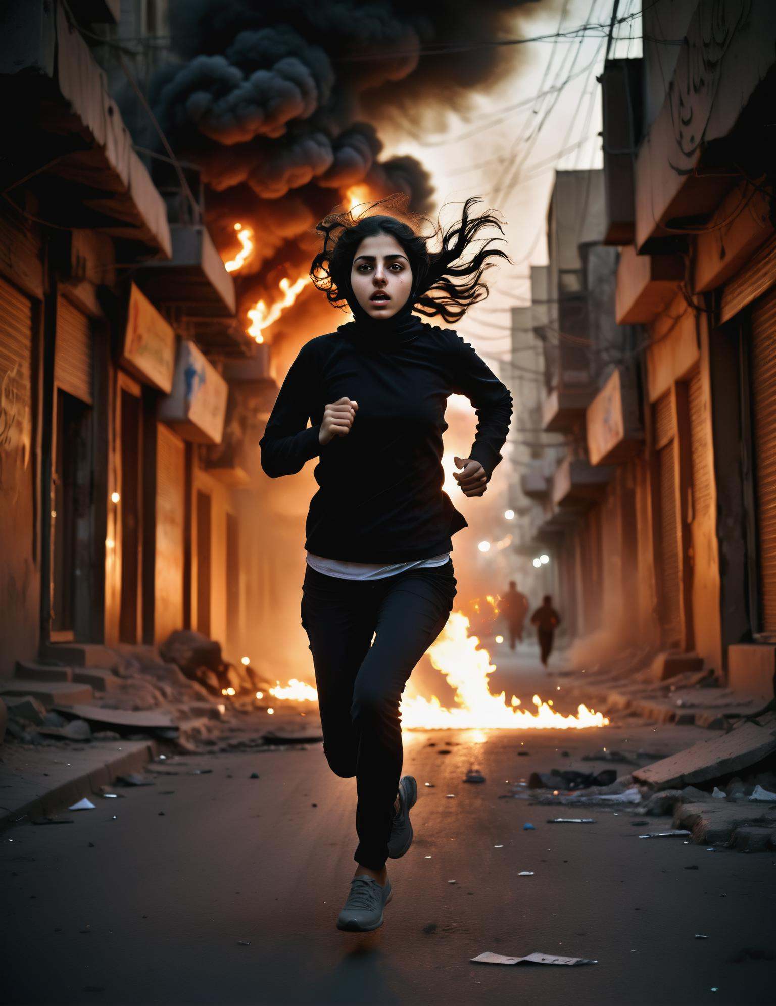 Medium format dark aesthetic photo,  ,  Chaotic street protest on Tensor.Art