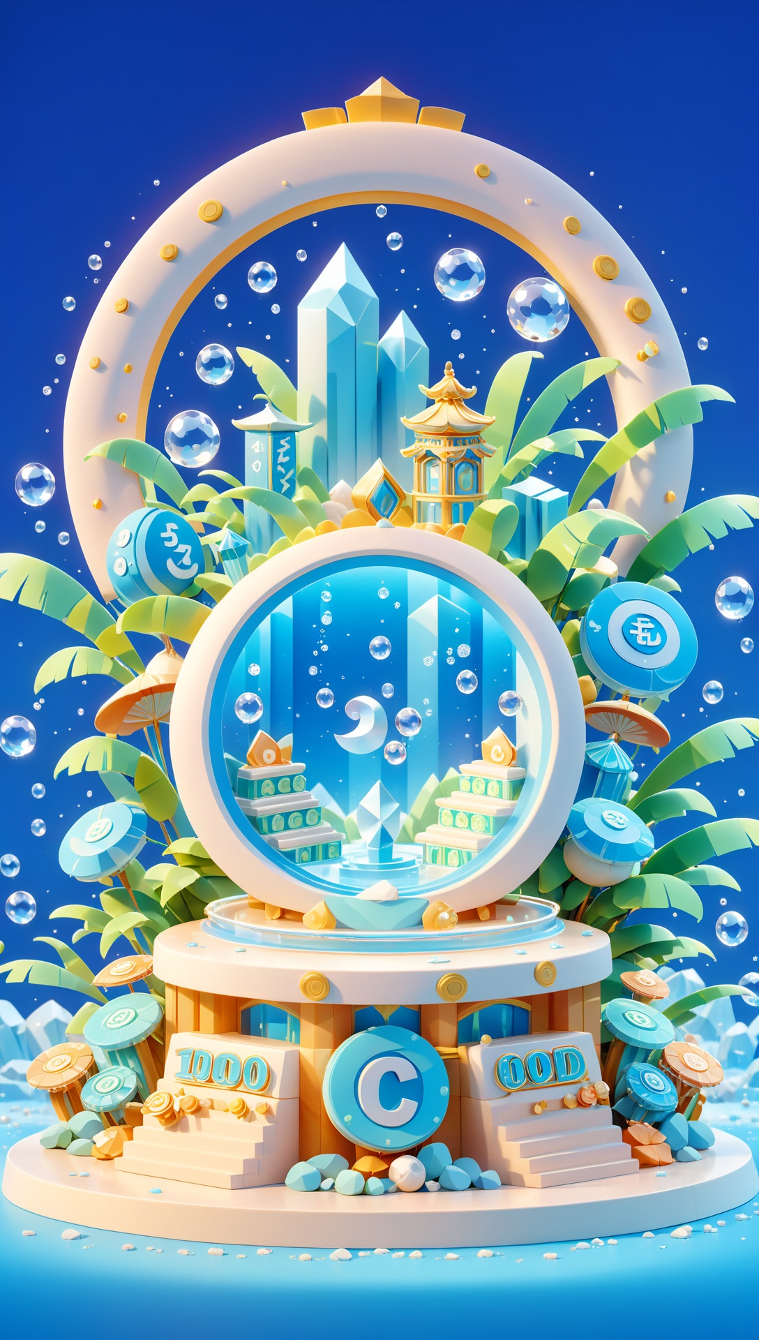 Peki,3D scene,3D,C4D,8k,(masterpiece, top quality, best quality, official art,((no text:1.5)),in the style of vibrant stage backdrops,group f/64,miki asai,money themed,circular shapes,Ivory and Crystal,ue5,ocrendering,c4d,blender,