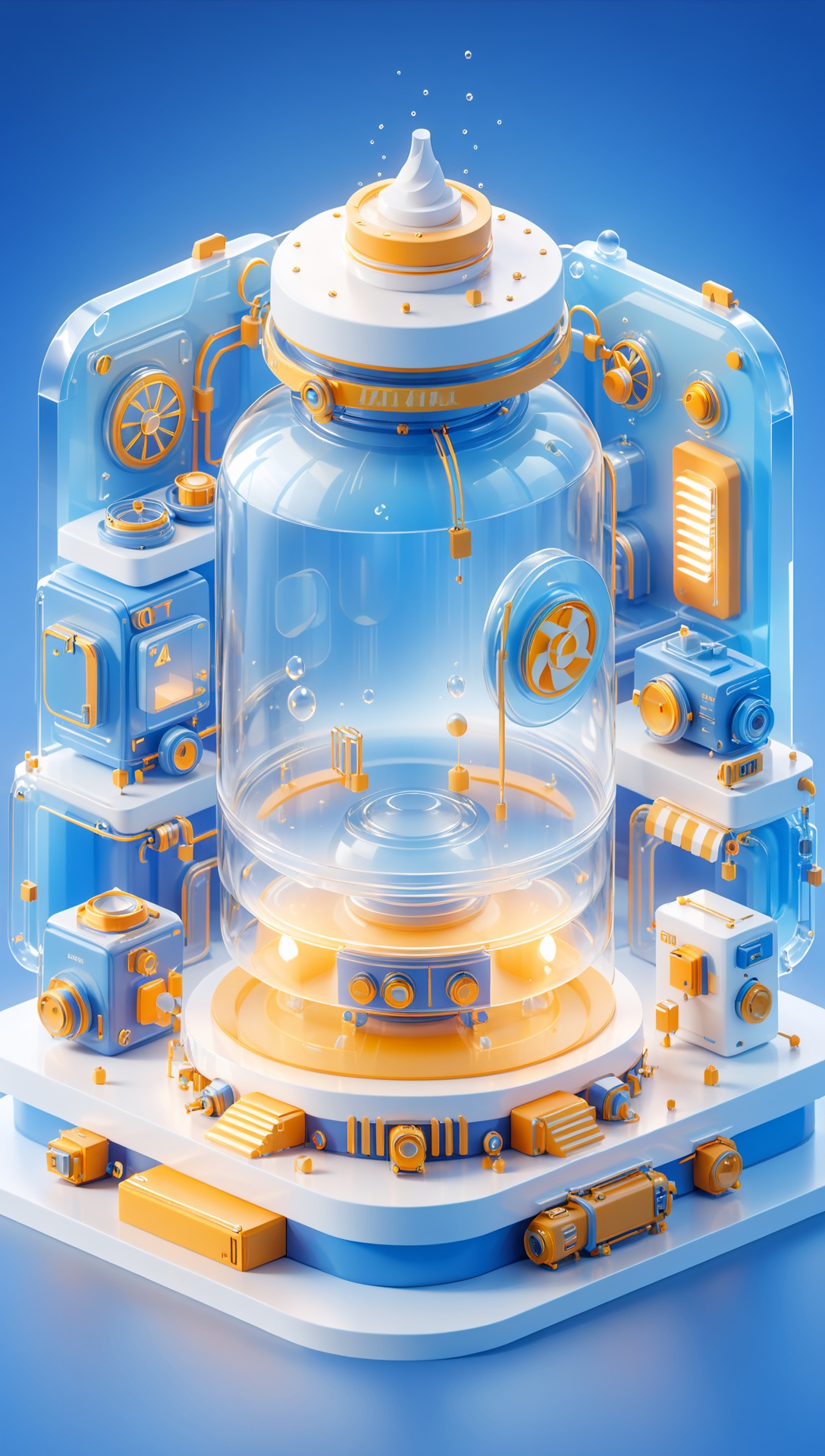 Peki,3D scene,3D,C4D,8k,(masterpiece, top quality, best quality, official art,((no text:1.5)),in the style of vibrant stage backdrops, group f/64, style reference Miki Asai, Ivory and Crystal, ue5, ocrendering, Air Force Blue|gold icon, many details, octane render, transparent glass texture, frosted glass, transparent technology sense, industrial design, white background, studio lighting, sunshine, center composition, c4d, blender, best quality, 4k