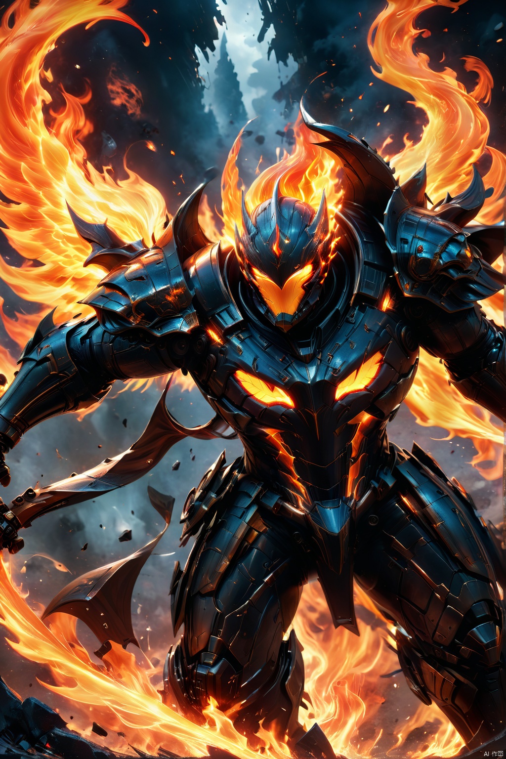 art by aleksi briclot,raymond swanland,flaming,armored,__char
__,masterpiece,8k,Infernal style,8k uhd,absurd res,ultra detailed,masterpiece,awardwinning,sharp focus,intricate detail,50mm lens,glowing,epic,trending on artstation incredible depth of field, cinematic lighting, cinematic composition, concept art, smooth, digital art, hyper realism, trending on cgsociety, octane render,8k render, ultra realistic, highly detailed, art by , Infernal style