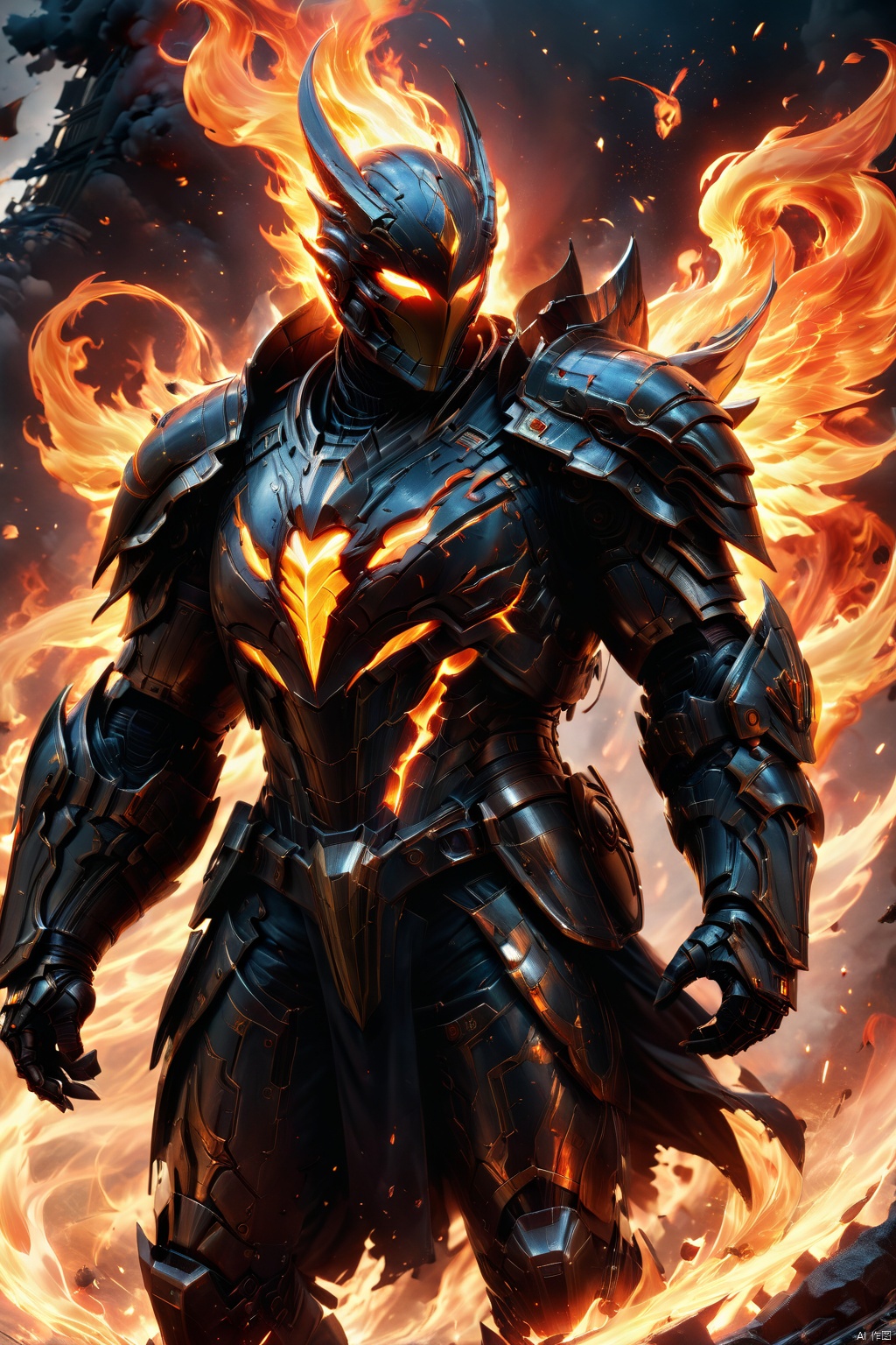 art by aleksi briclot,raymond swanland,flaming,armored,__char
__,masterpiece,8k,Infernal style,8k uhd,absurd res,ultra detailed,masterpiece,awardwinning,sharp focus,intricate detail,50mm lens,glowing,epic,trending on artstation incredible depth of field, cinematic lighting, cinematic composition, concept art, smooth, digital art, hyper realism, trending on cgsociety, octane render,8k render, ultra realistic, highly detailed, art by , Infernal style