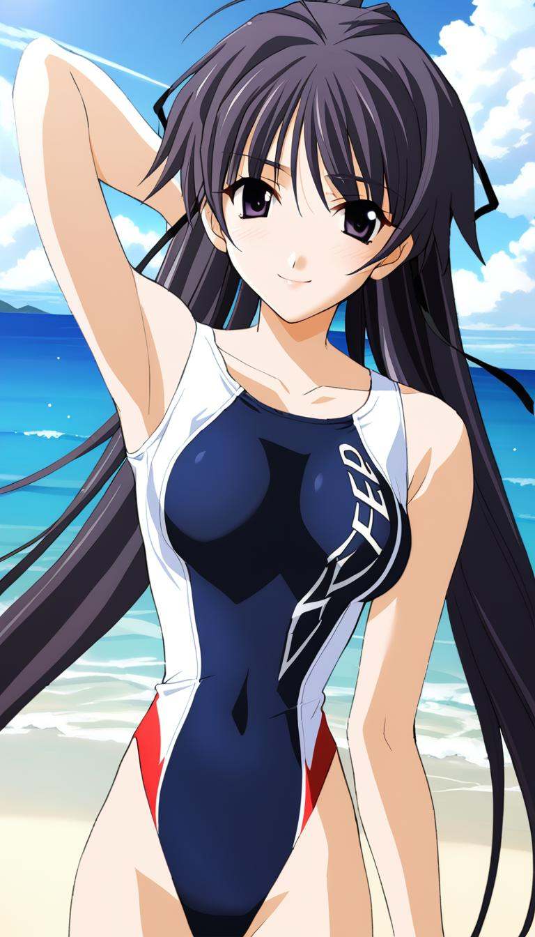 1girl,  Suzuna Takano,  blue and white one-piece swimsuit on Tensor.Art
