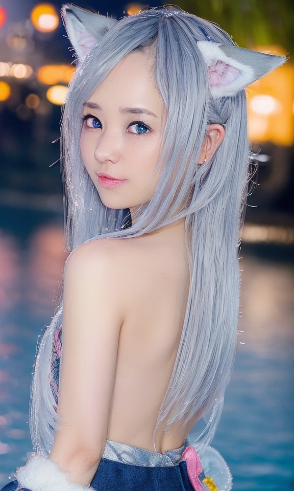 original,(masterpiece),(illustration),(extremely fine and beautiful),(perfect details),(unity CG 8K wallpaper:1.05),(beautiful and clear background:1.25),(depth of field:0.7),(1 cute girl with (2 fox ear:0.9) and (fox tail on the back:1.2) stands aside the river:1.15). (cute:1.3),(detailed beautiful eyes:1.3),(beautiful face:1.3),silver hair,silver ear,(pink hair:0.7),(pink ear:0.7),long hair,(japanese kimomo:1.25),(hair blowing with the wind:1.1),(blue eye:1.1),(little girl:1.1),butterflys flying around,(moon light:0.6),tree,(summer),(night:1.2),(close-up:0.35),(gloves:0.8),solo ,<lora:***:1>,