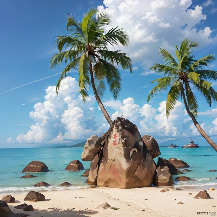 8k, best quality, masterpiece, ultra high resolution, (realism: 1.4), original photo, beach,reef,coconut tree,landscape photo,Photography