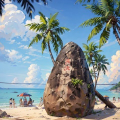 8k, best quality, masterpiece, ultra high resolution, (realism: 1.4), original photo, beach,reef,coconut tree,landscape photo,Photography, tianyahaojiao,（camping：1）