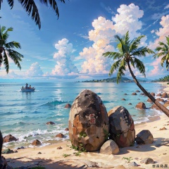 8k, best quality, masterpiece, ultra high resolution, (realism: 1.4), original photo, beach,reef,coconut tree,landscape photo,Photography, tianyahaojiao,（camping:1.2）