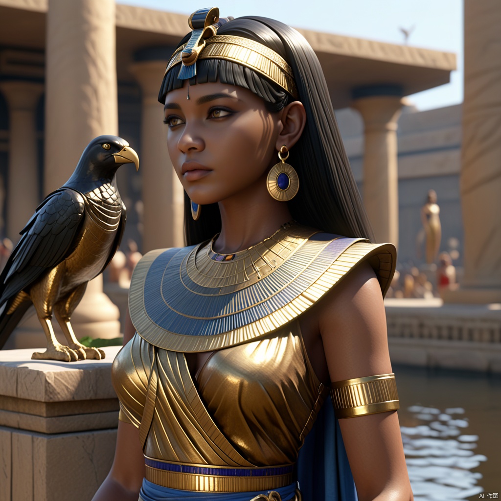 yanhouaiji\(ip\)Many people, many people, all over,A group of Cleopatra, many people, by the river, jewelry, bird, black hair, statue, dark-skinned female, dark skin, earrings, 1girl,masterpiece,best qualityhighly detailed,realistic rendering,unreal engine,octanerender,realistic rendering,
